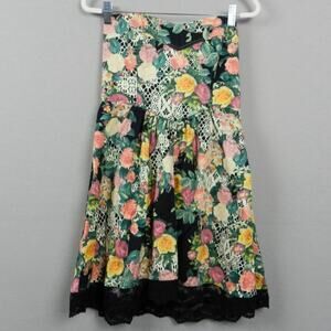 Antix Brazil Floral Strapless Dress Size M Black Green Pink Yellow Fit and Flare